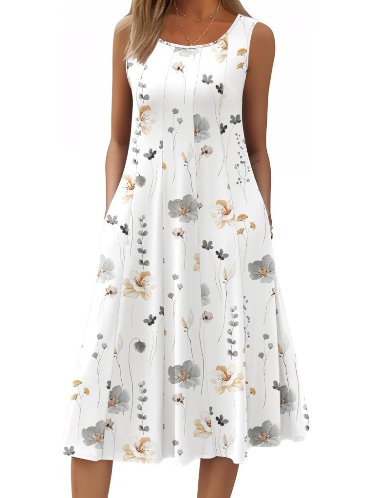 Summer Casual Midi Dress For Women - Sleeveless Swing Tank Sundress With Pockets